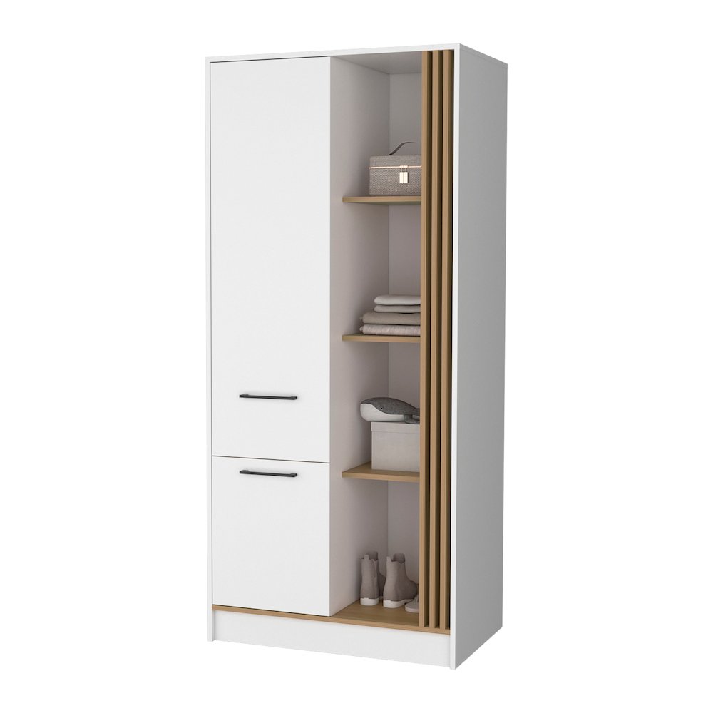 Pekin Modern Wardrobe Organizer with Shelves and Rod, Natural Oak. Picture 5
