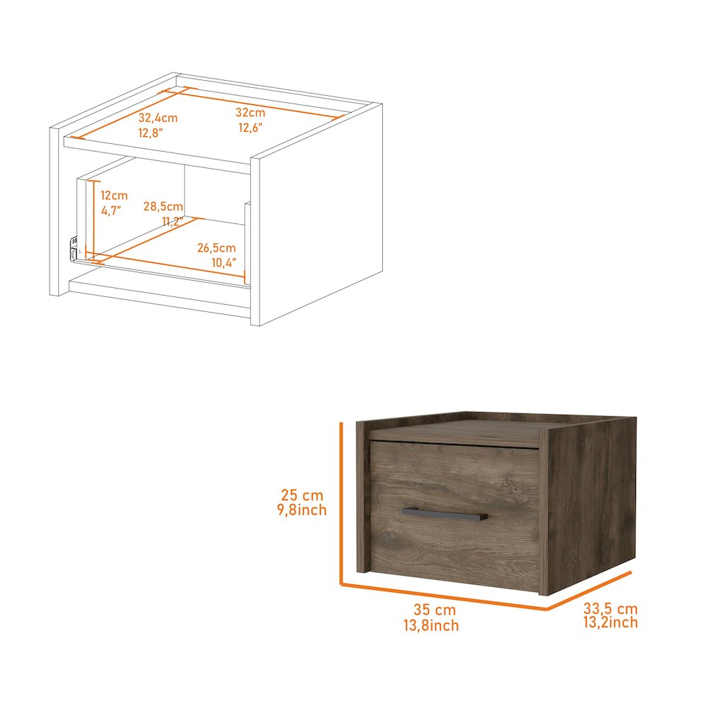 Elfrida Wall-Mounted Nightstand, Sleek Single-Drawer Design, Dark Brown. Picture 2