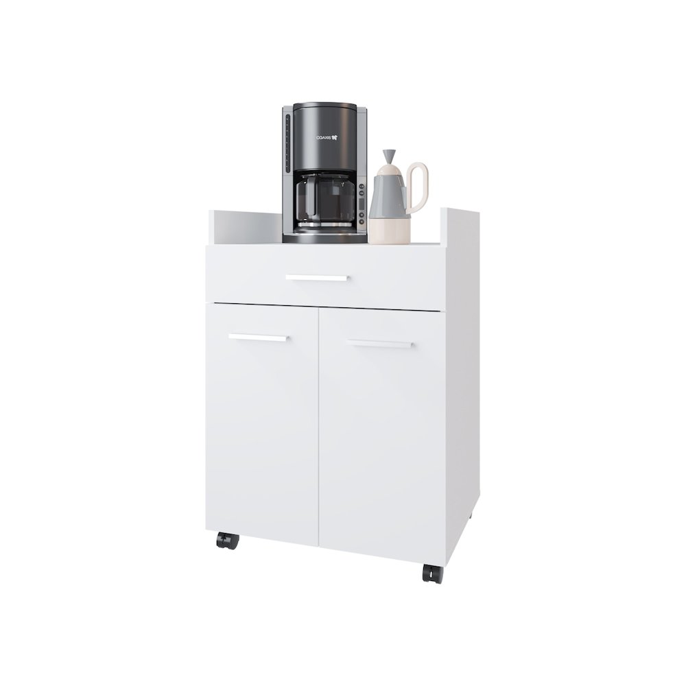 Burnside Kitchen Cart with 2 Doors and 1 Drawer, White. Picture 5