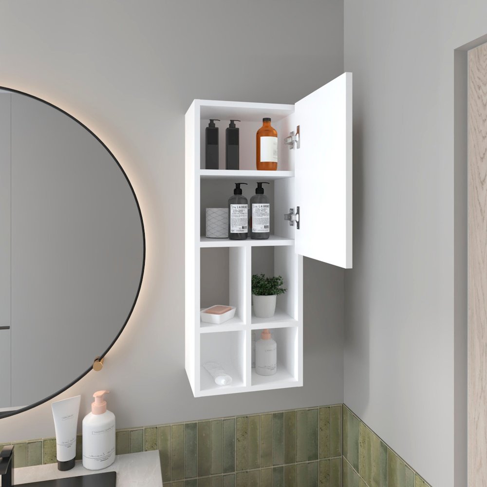 Two Wall-Mounted Bathroom Cabinet with Open and Closed Storage, Withe. Picture 3