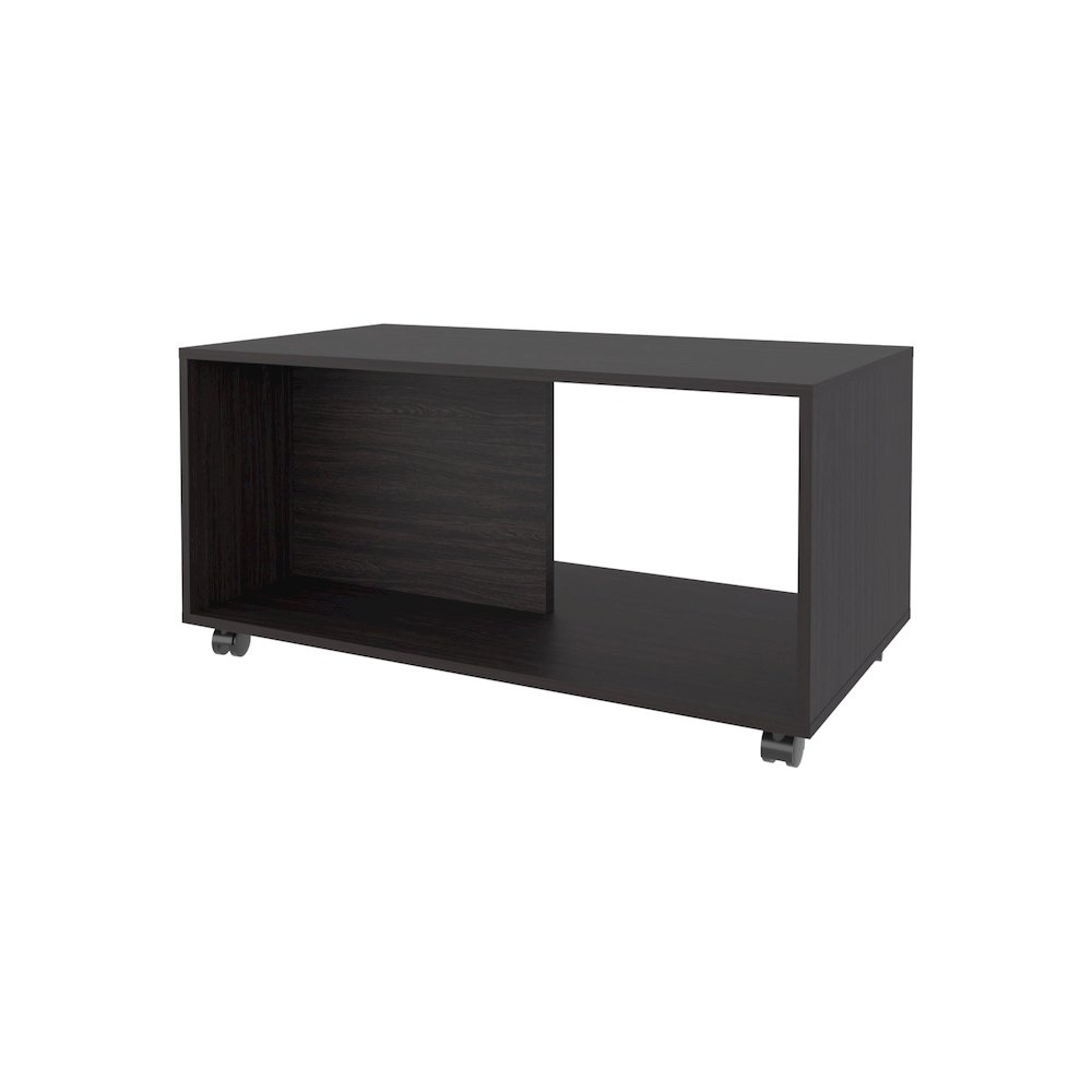 Gu Oidak Coffee Table with Open Storage and Caster Wheels, Wengue. Picture 1