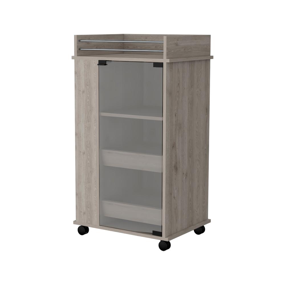 Lusk Bar Cart with 2-Bottle Holder Shelf, Glass Door and Casters. Picture 1