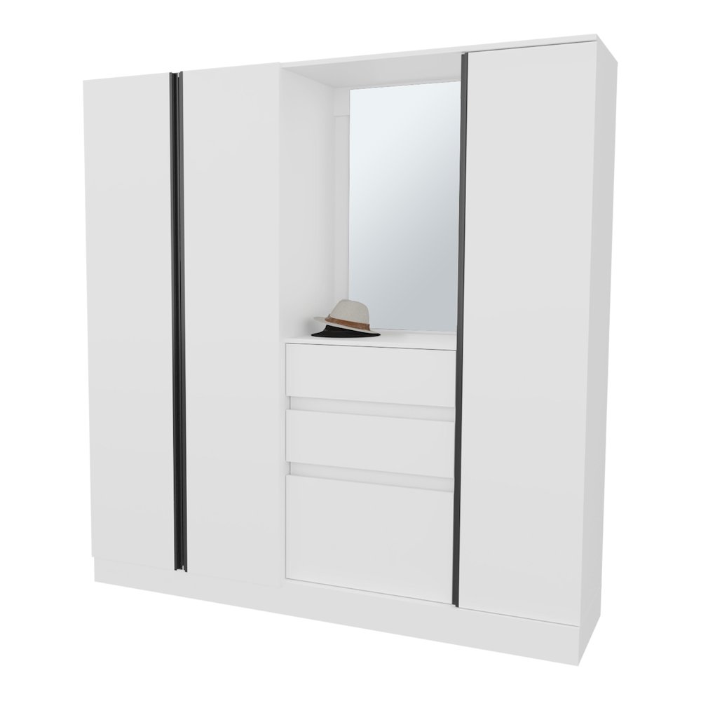 Canyon Wardrobe Organizer with Mirror and Storage Compartments, White. Picture 2