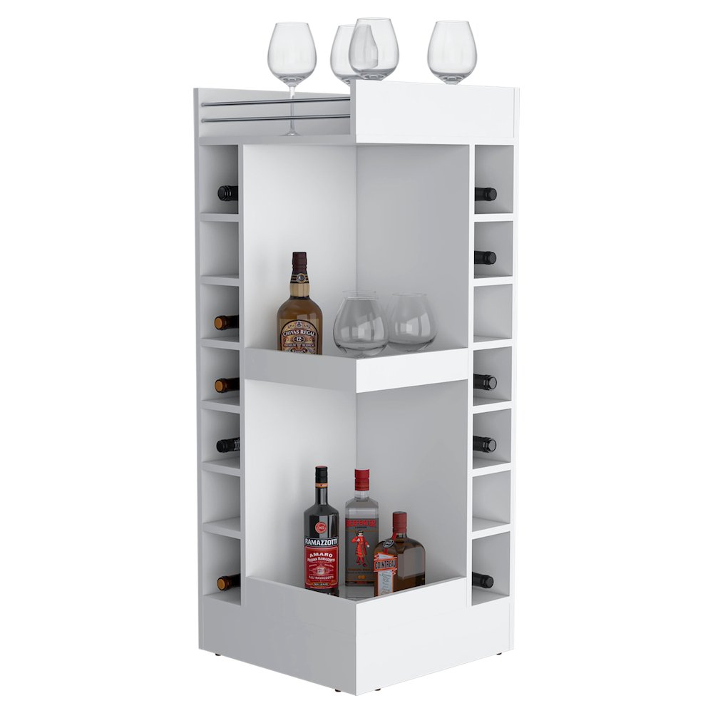 Lamer Corner Bar Cabinet with Wine Rack and Open Shelf, White. Picture 4