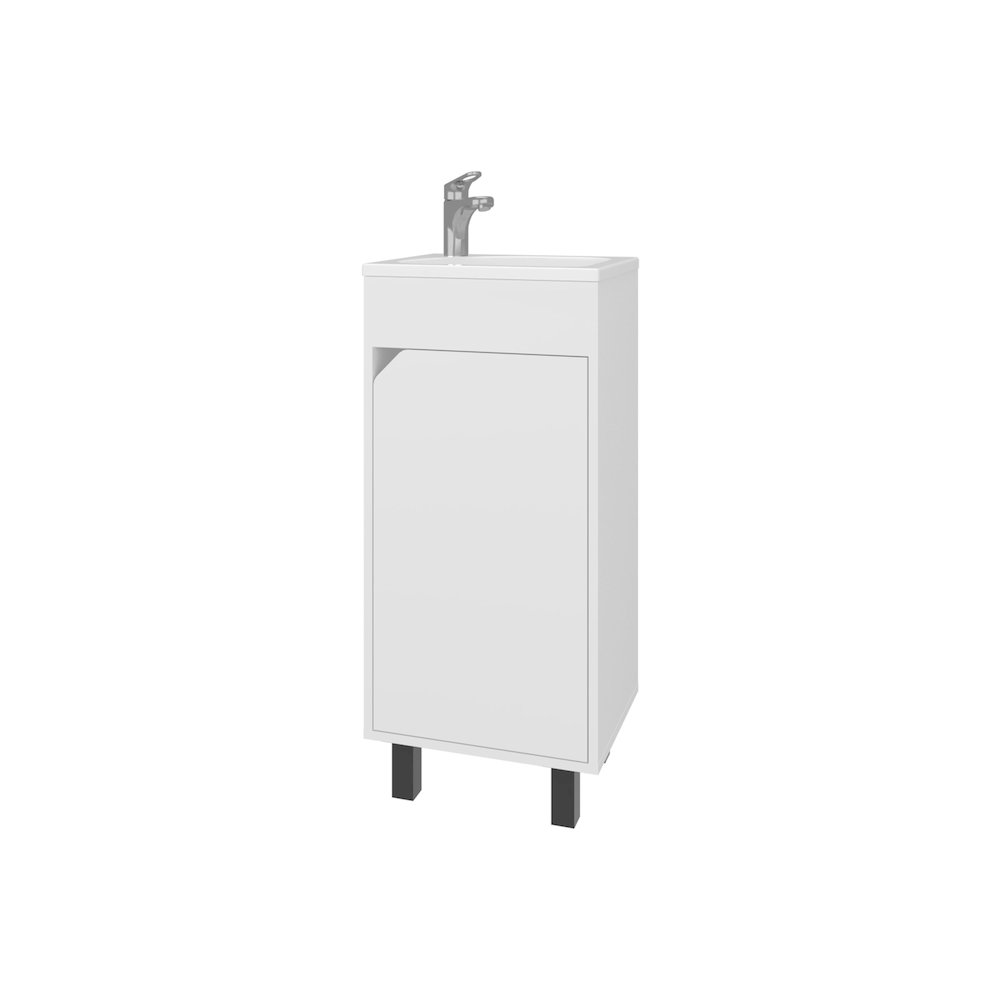 Quartzsite  Bathroom Vanity with Integrated Sink and Faucet, White. Picture 5