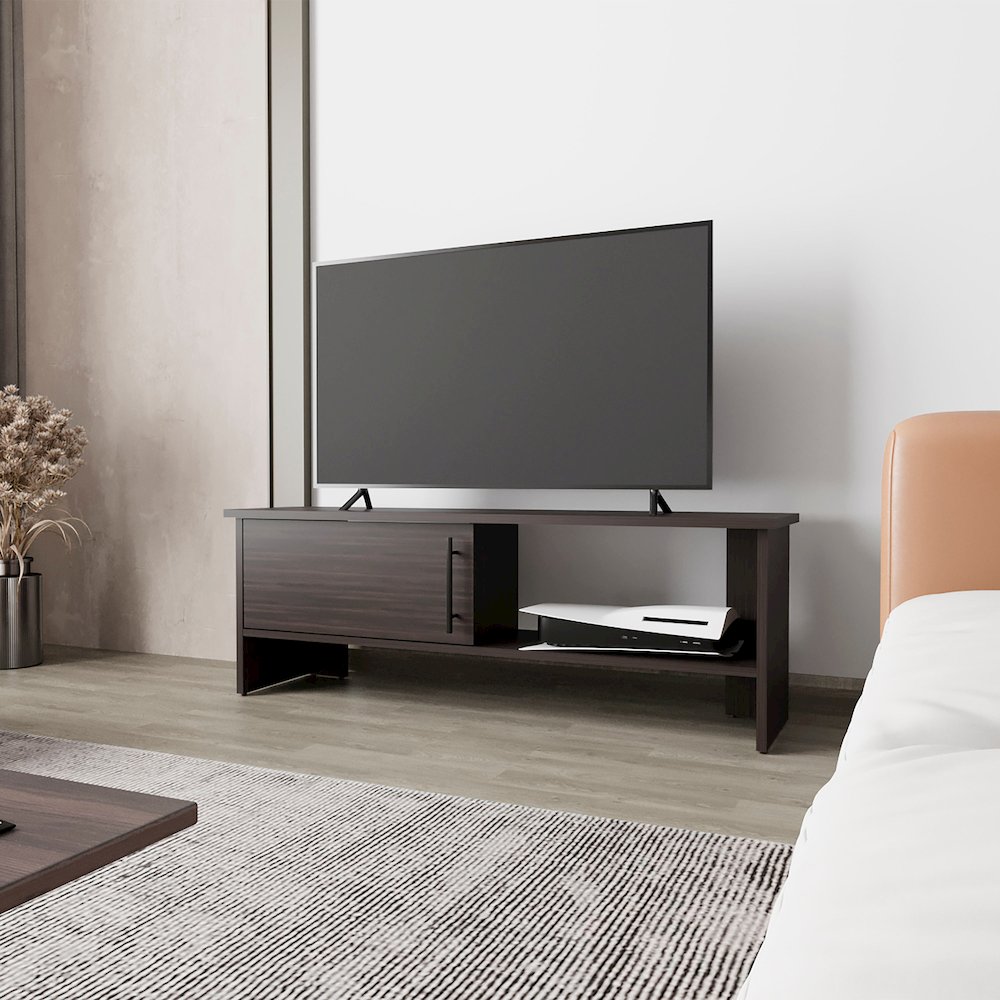 Rock Point Entertainment Center with a Door and Open Storage,  Stained Walnut. Picture 4