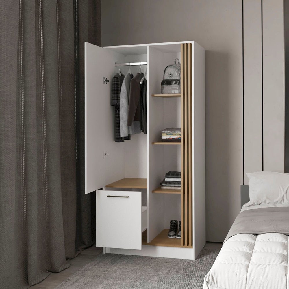 Pekin Modern Wardrobe Organizer with Shelves and Rod, Natural Oak. Picture 8