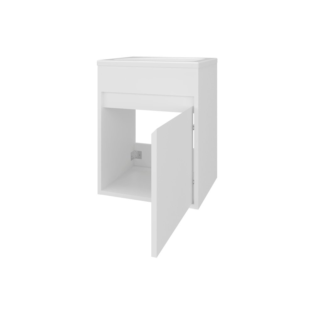 White Bathroom Floating Vanity with Sink, 1 Door, White. Picture 6