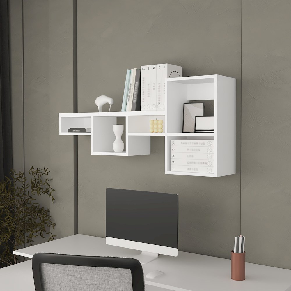 Globe Wall-Mounted Shelf Unit with 5 Shelves, White. Picture 7