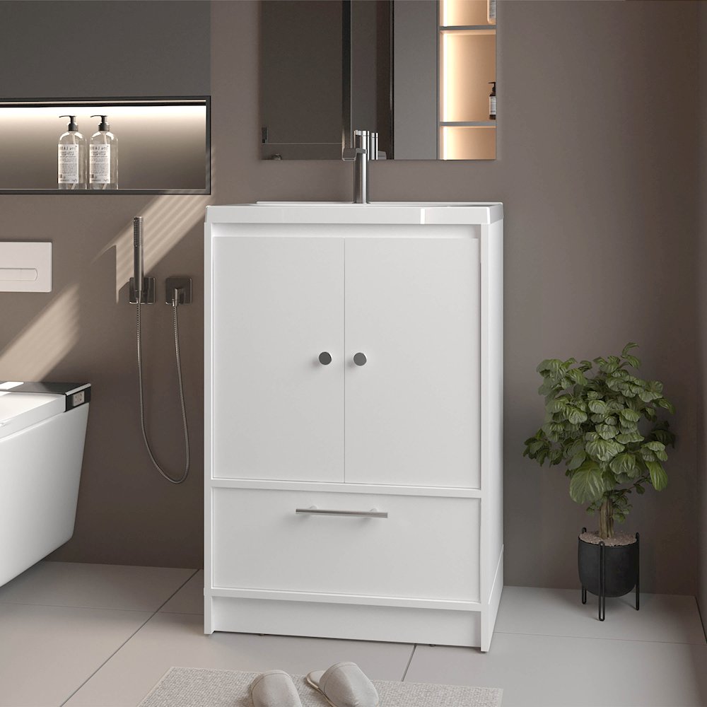 Freestanding Bathroom Vanity with Sink, Two Doors and Bottom Drawer, White. Picture 4