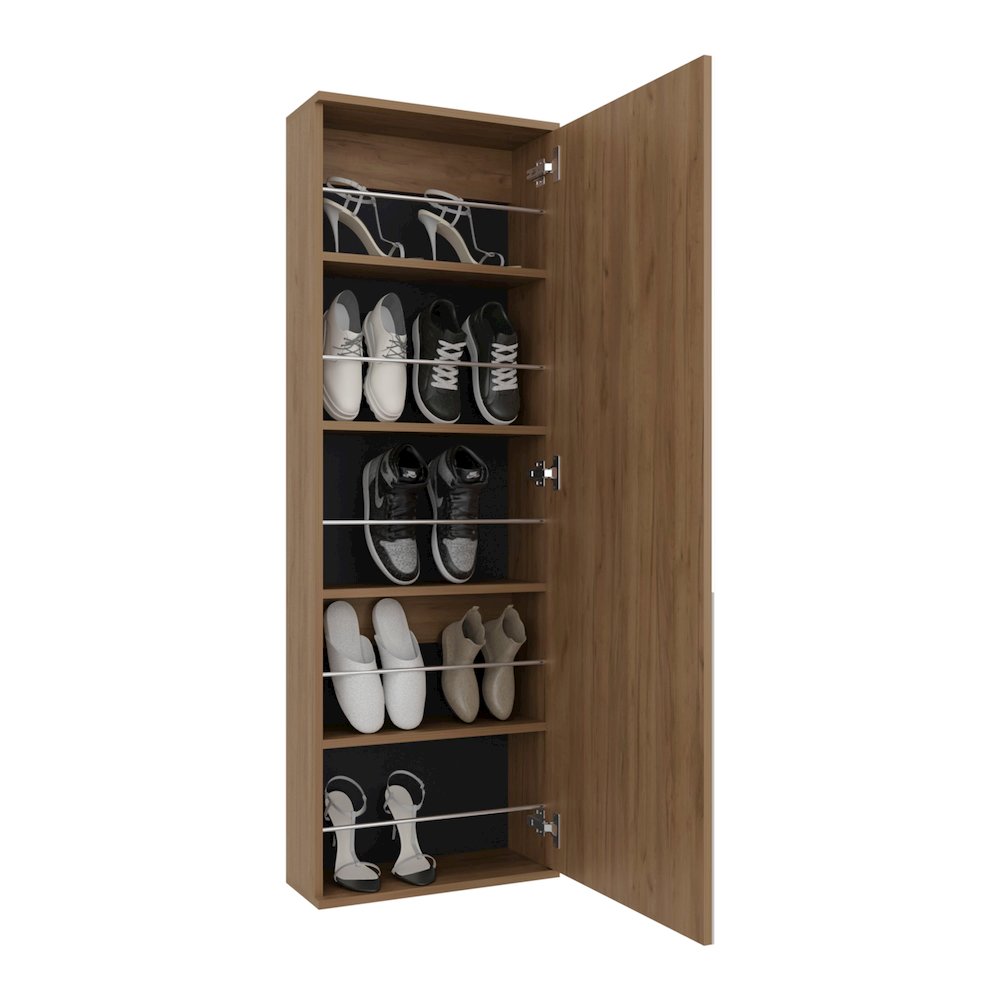 Queen Creek Shoe Rack with Mirror and One Door, Natural Oak. Picture 5