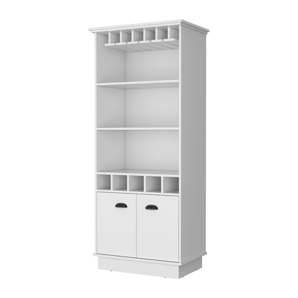 Sophia Bar Cabinet with Glassware Rack and Five Bottle Racks, White. Picture 1