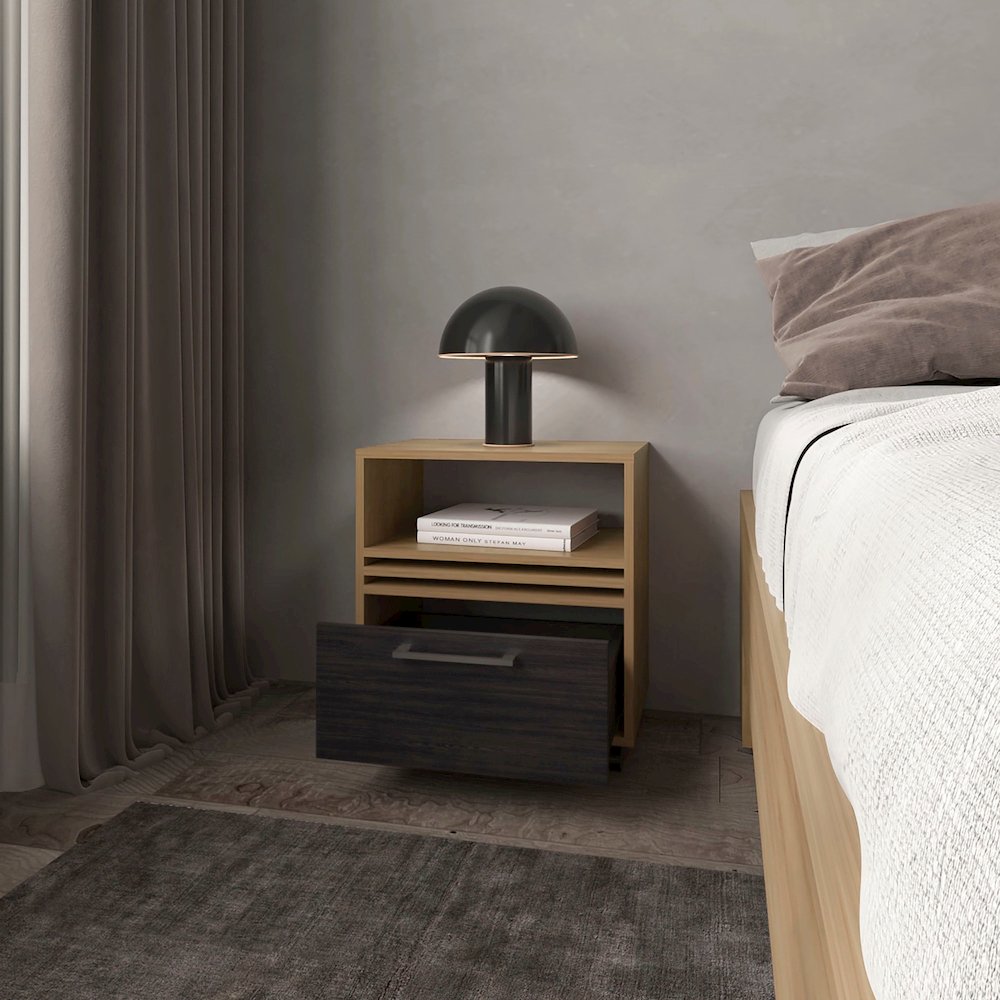 Saxon Nightstand with a Drawer and Open Storage, Natural Oak. Picture 3