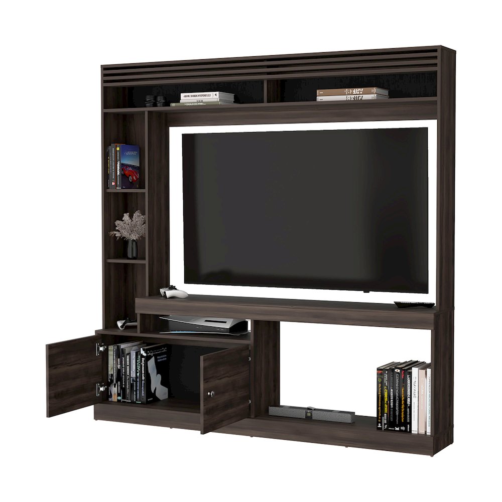 Rock House Entertainment Center with Two Doors and Open Storage, Stained Walnut. Picture 5