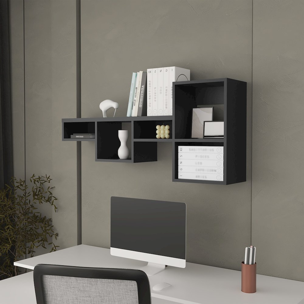 Globe Wall-Mounted Shelf Unit with 5 Shelves, Wenge. Picture 7