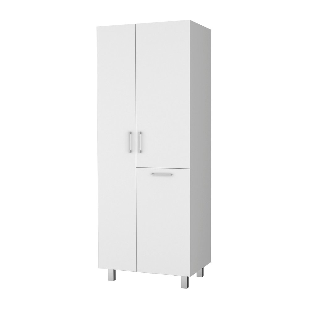 Modern Storage Cabinet with 2 Doors, 1 Drawer, and Metal Legs, White. Picture 1