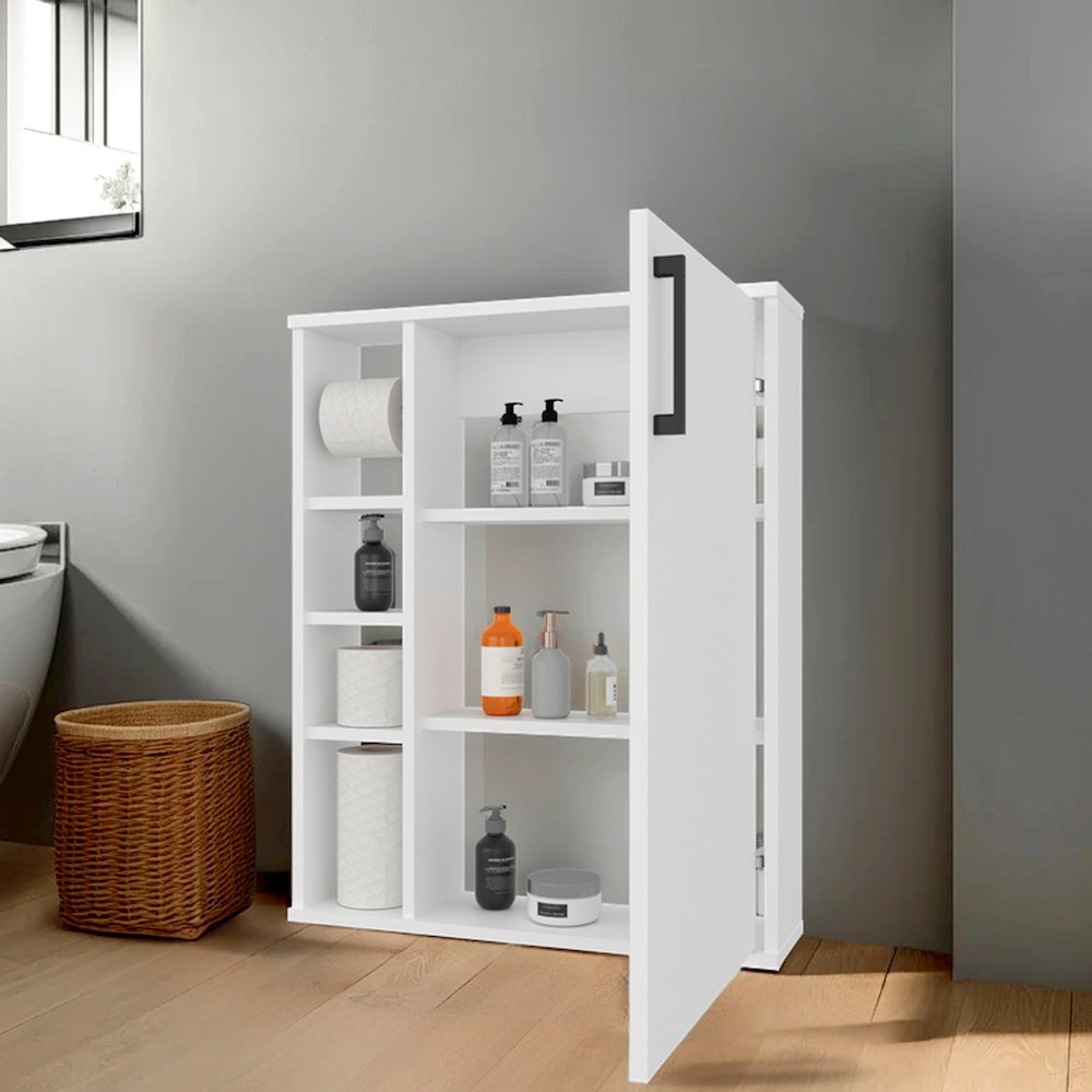 Yoder, Bathroom Cabinet, 4 Open Shelves, 1 Door, White. Picture 4