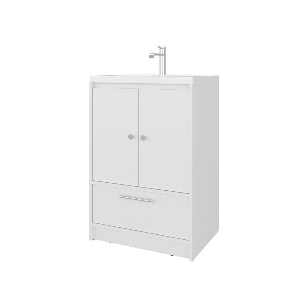 Freestanding Bathroom Vanity with Sink, Two Doors and Bottom Drawer, White. Picture 8