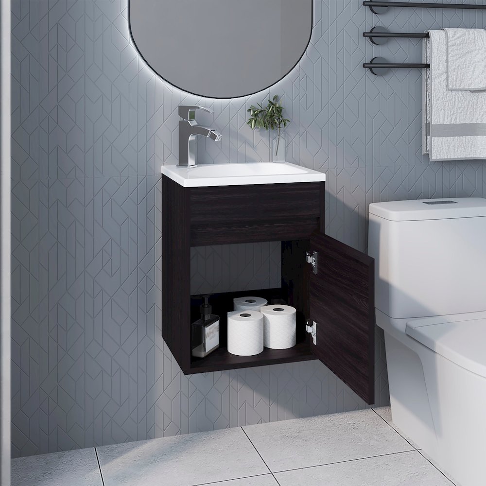 Wengue Bathroom Floating Vanity with Sink, 1 Door, Wengue. Picture 3