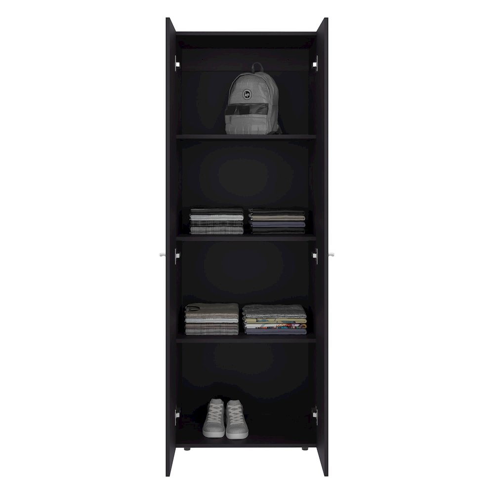 2-Door Wardrobe Cabinet, 4 Shelves, Vertical Storage, 66.9"H – Bedroom, Wenge. Picture 2