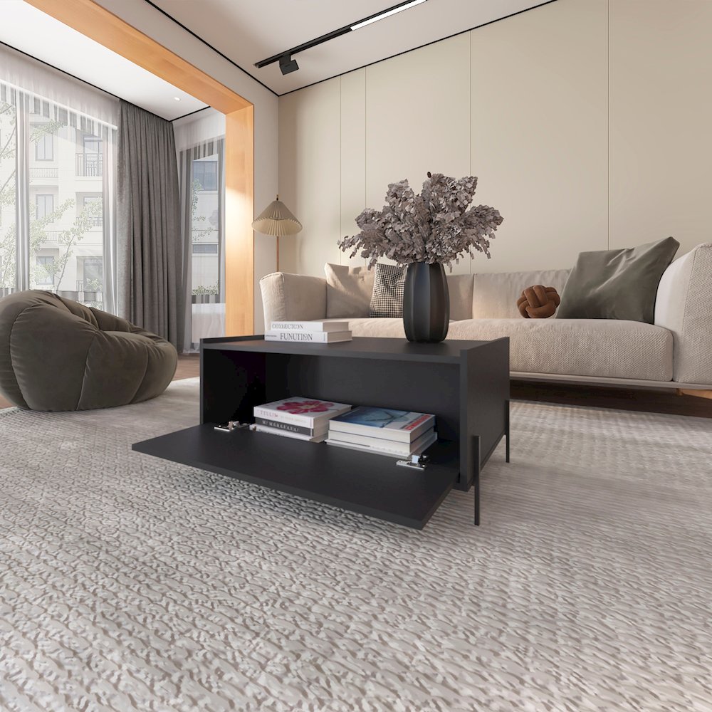 Glendale Coffee Table with Flip-Down Door in Melamine, Wenge. Picture 3