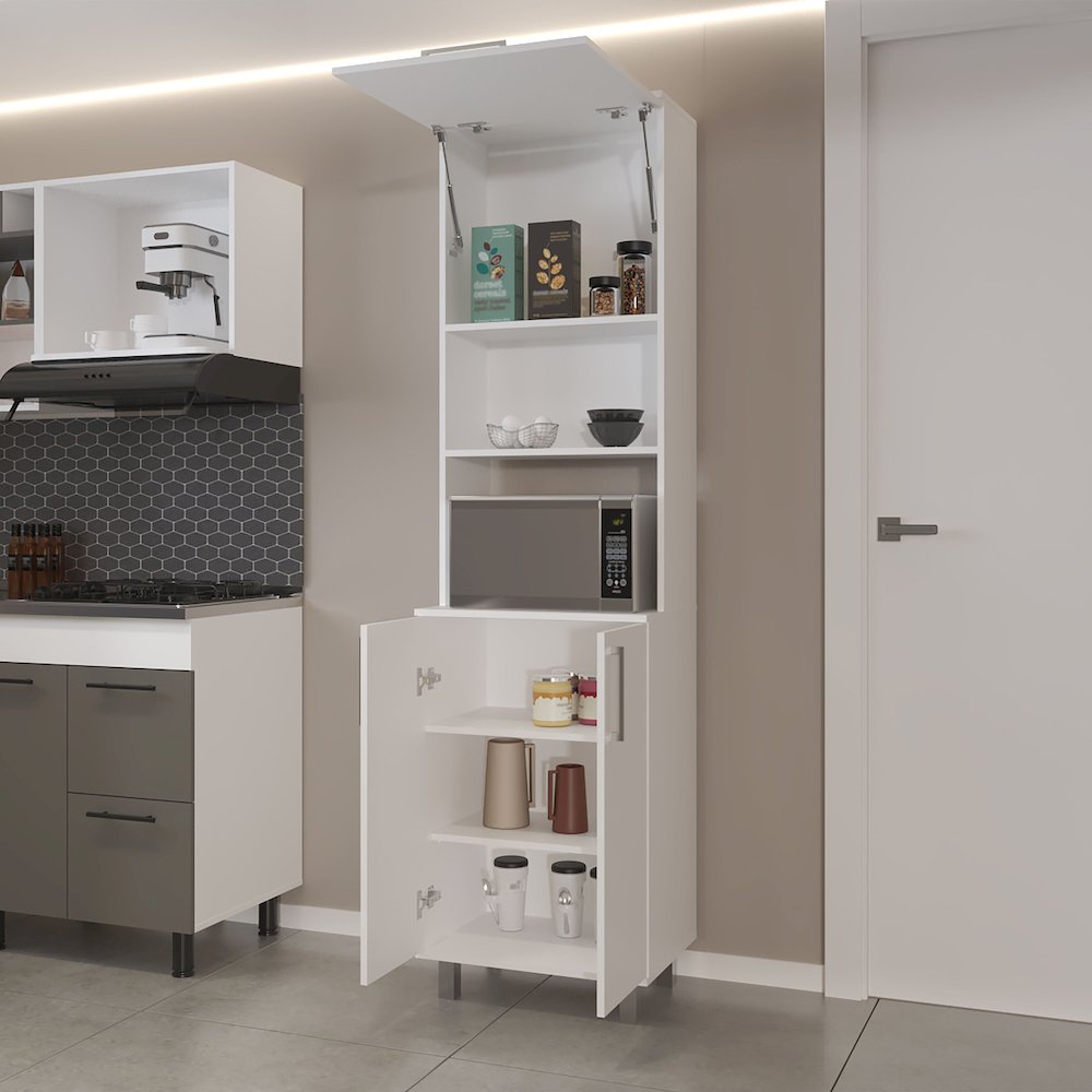 Kayenta Kitchen Pantry with 2 Pneumatic Door, Open Storage, and Bottom Cabinet. Picture 3