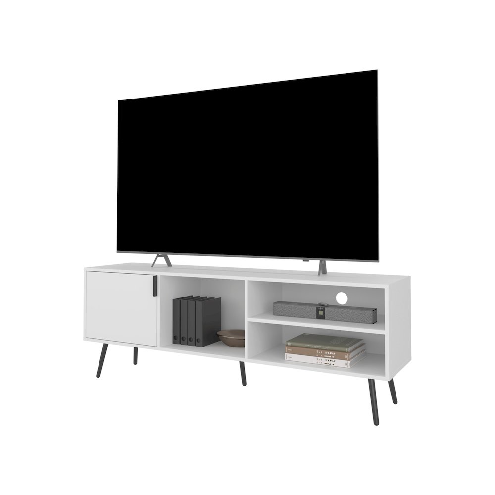 Mescal Tv Stand Multistorage with a Door and Open Storage, White. Picture 8