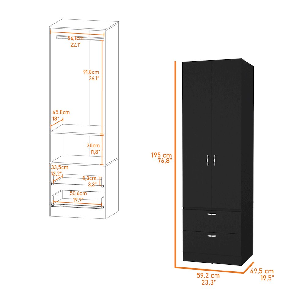 Tall Mayer Wardrobe in Melamine with Two Doors and Two Drawers. Picture 2