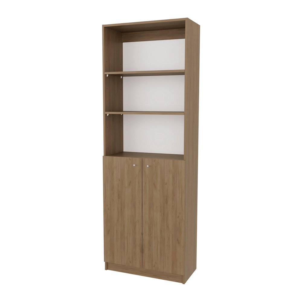 Beyerville Bookcase with Open Storage and 2 Doors, Natural Oak and White. Picture 1