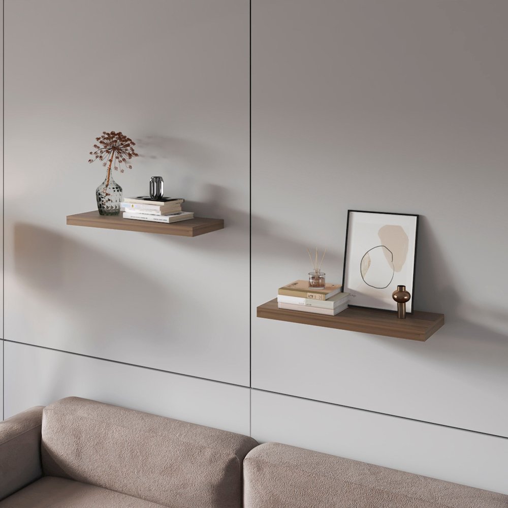 Iva Floating Shelf in Melamine x2,Natural Walnut. Picture 5