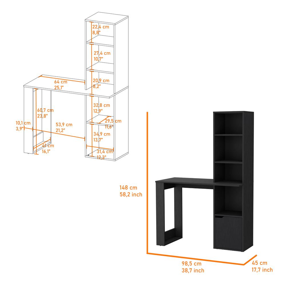 Anson Computer Desk with 4-Tier Bookcase and 1-Door Cabinet. Picture 2