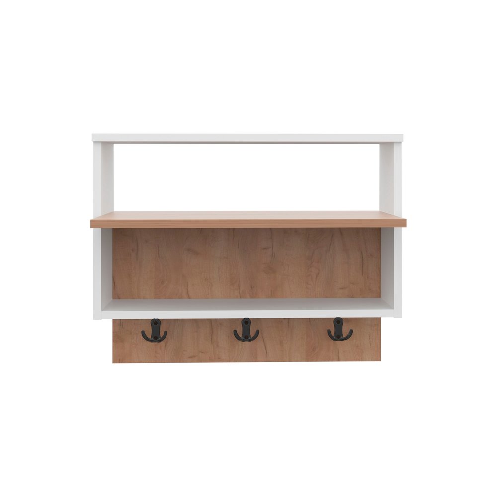 Doki Wall mounted Organizer with Open Storage, White and Natural Oak. Picture 1