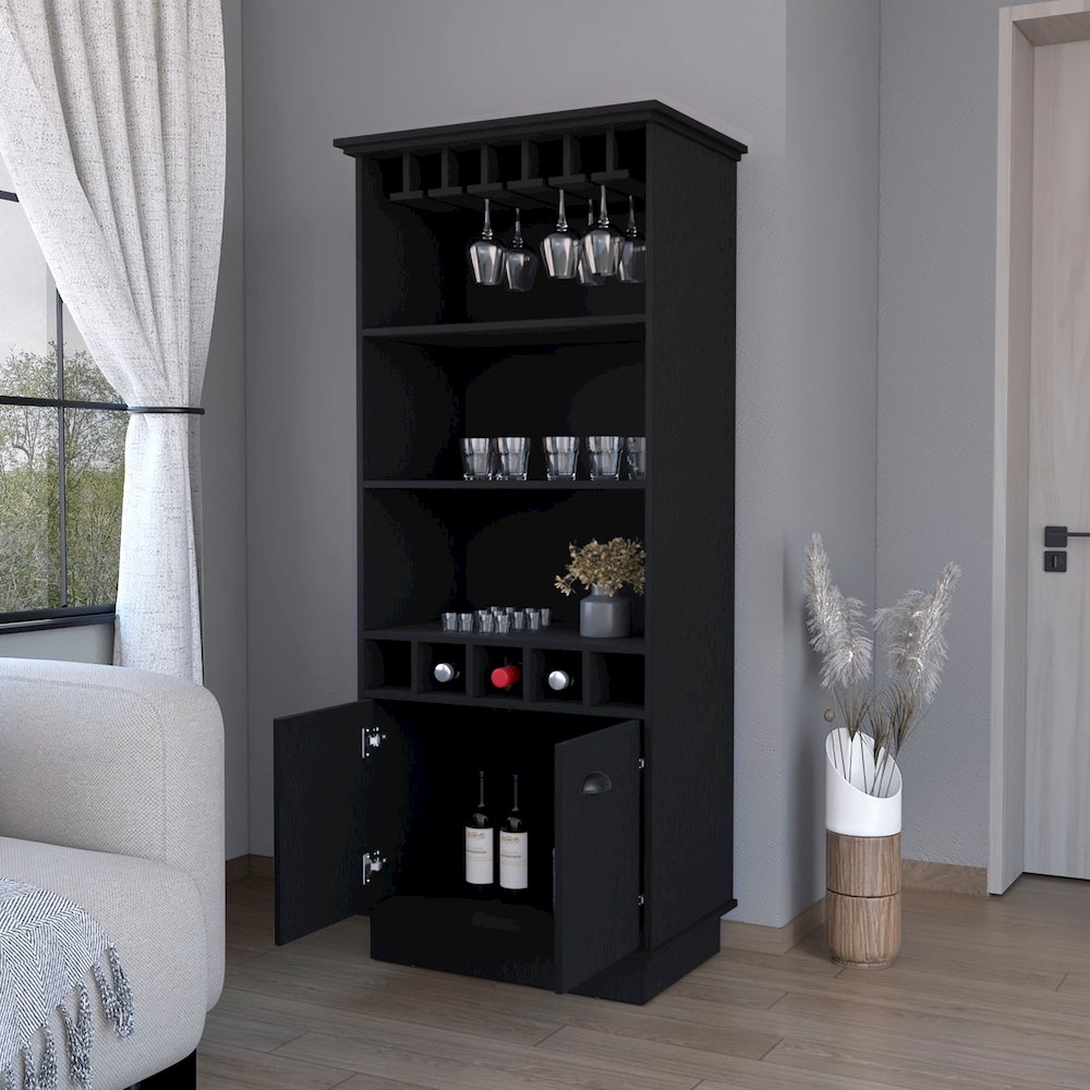 Sophia Bar Cabinet with Glassware Rack and Five Bottle Racks, Wenge. Picture 5