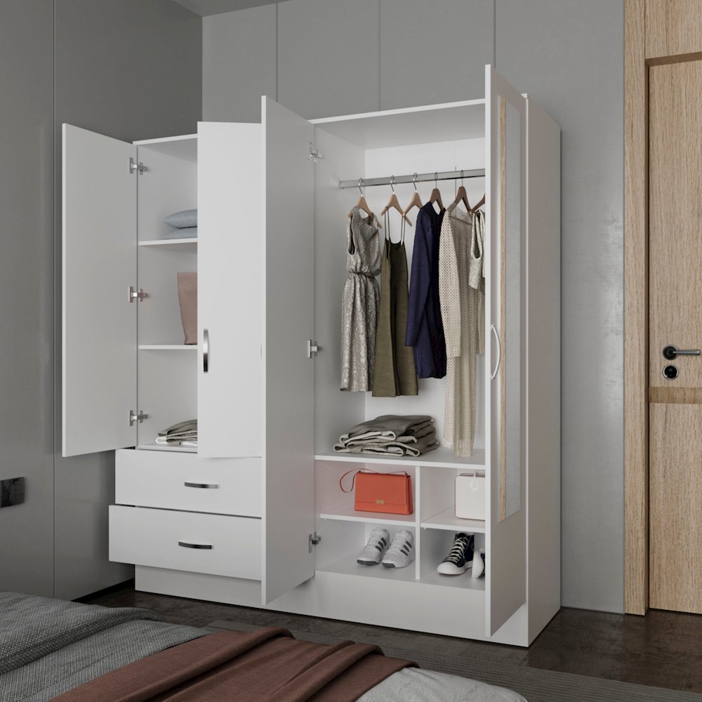 Hilda Wardrobe Multistorage with Two Mirrors, White. Picture 8