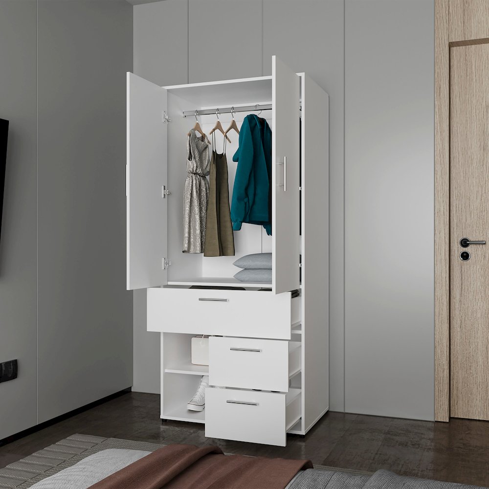 Care Free Multi-Storage Wardrobe with Rod and Shelving, White. Picture 8