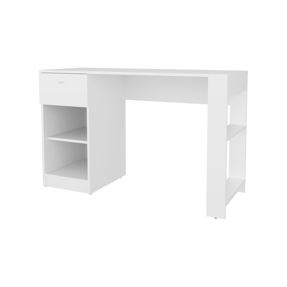 Sun City Computer Desk with a Drawer and Open Storage, White. Picture 2