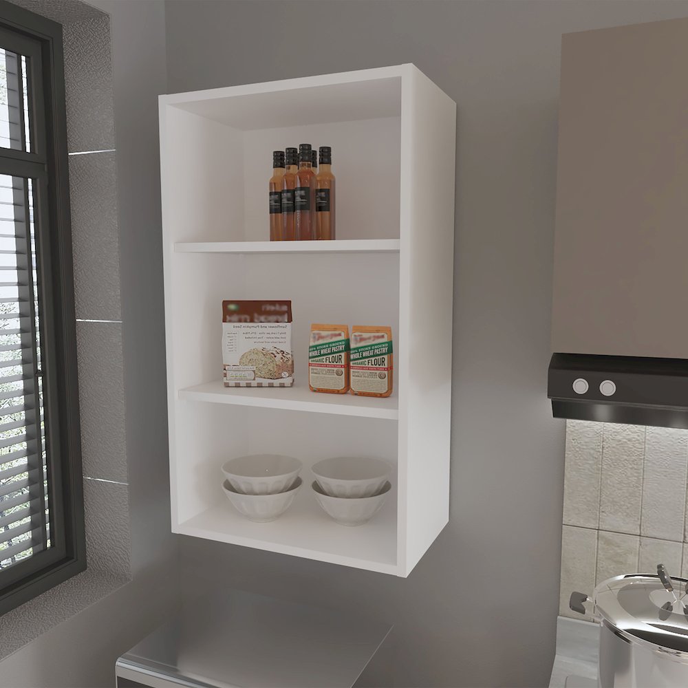 Guadalupe Wall Cabinet in Melamine with Open Storage, White. Picture 7