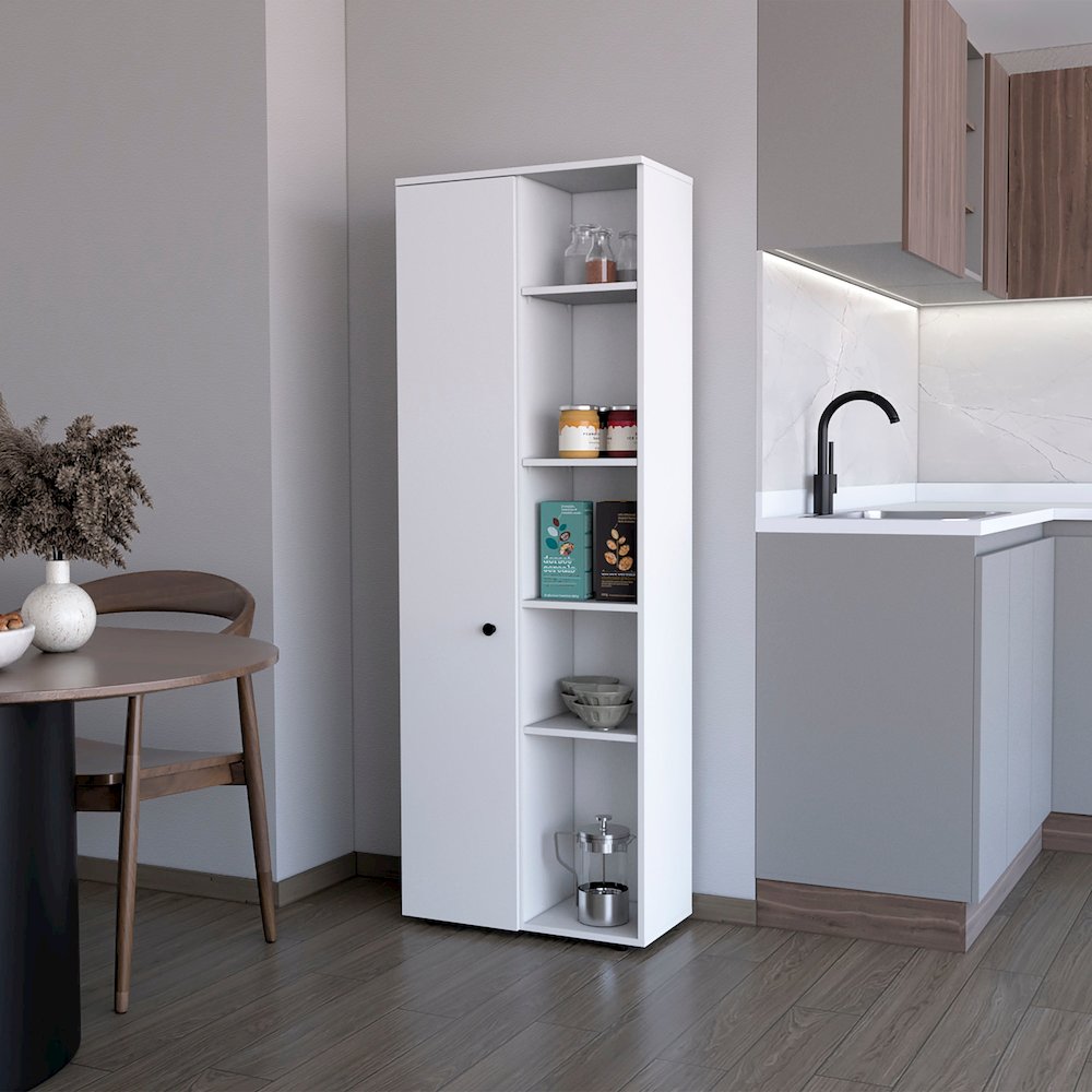 Harman Multistorage Kitchen Pantry with 1 door and 5 open shelves, White. Picture 4