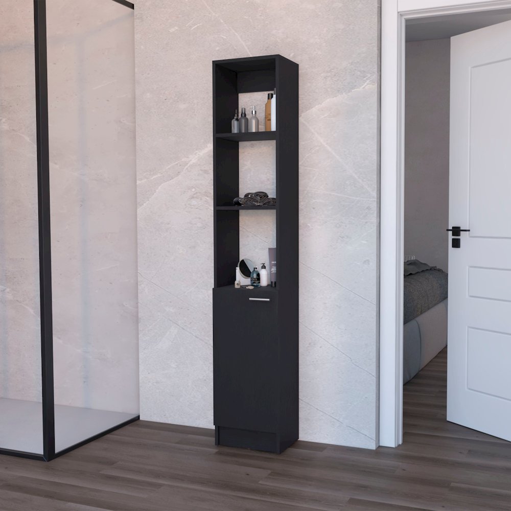 Brenda Linen Cabinet with 1 door, 3 open shelves and 2 hidden shelves. Picture 3