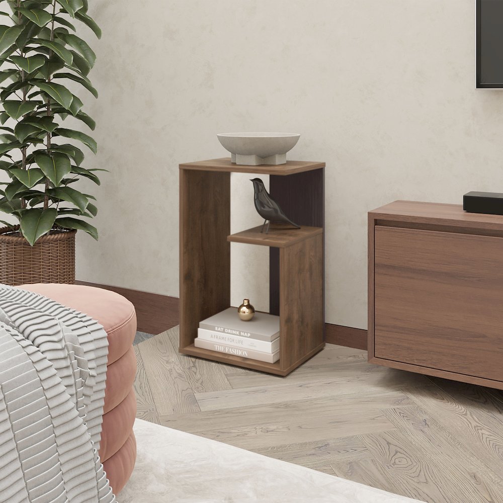 Vega Side Table in Melamine with Open Storage, Dark Brown and Wengue. Picture 4