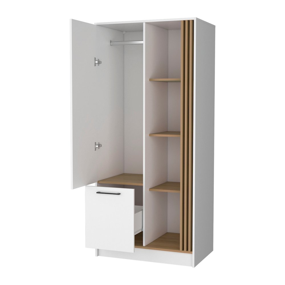 Pekin Modern Wardrobe Organizer with Shelves and Rod, Natural Oak. Picture 3