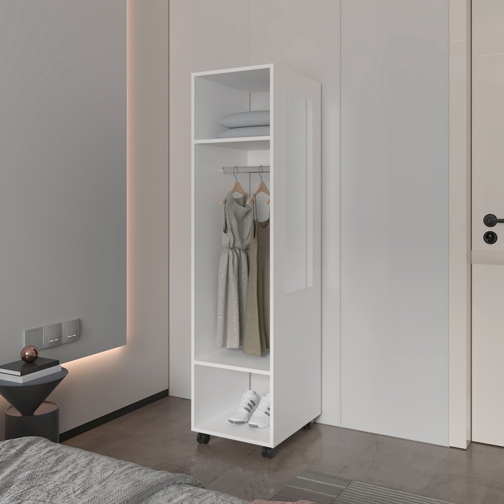 Benson Wardrobe in melamine with mirror and open storage. Picture 3