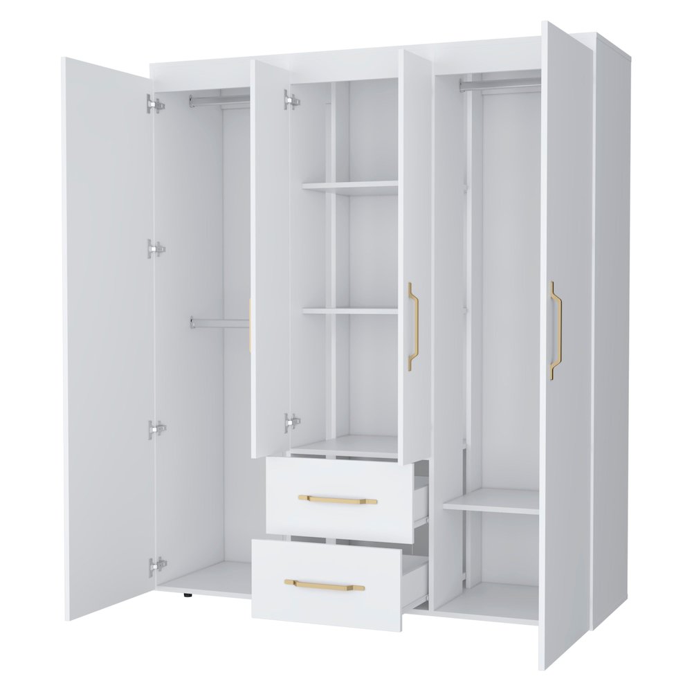 Boyden Wardrobe, All-in-One 2-Door Armoire with Central Storage ,White. Picture 3