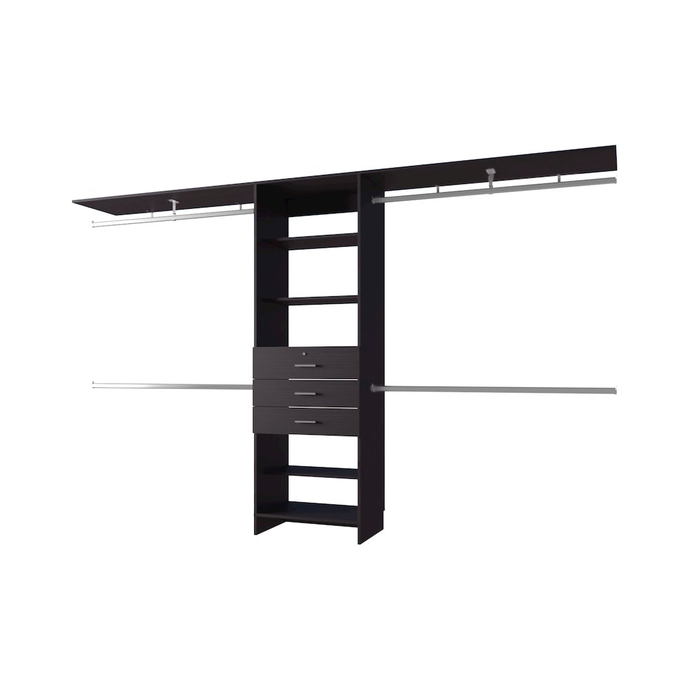 Modular Closet Organizer System with Hanging Rods, Shelves, and Drawers , Wengue. Picture 1