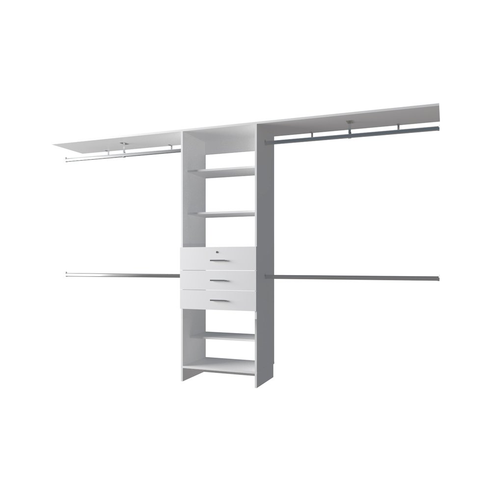 Modular Closet Organizer System with Hanging Rods, Shelves, and Drawers , White. Picture 1