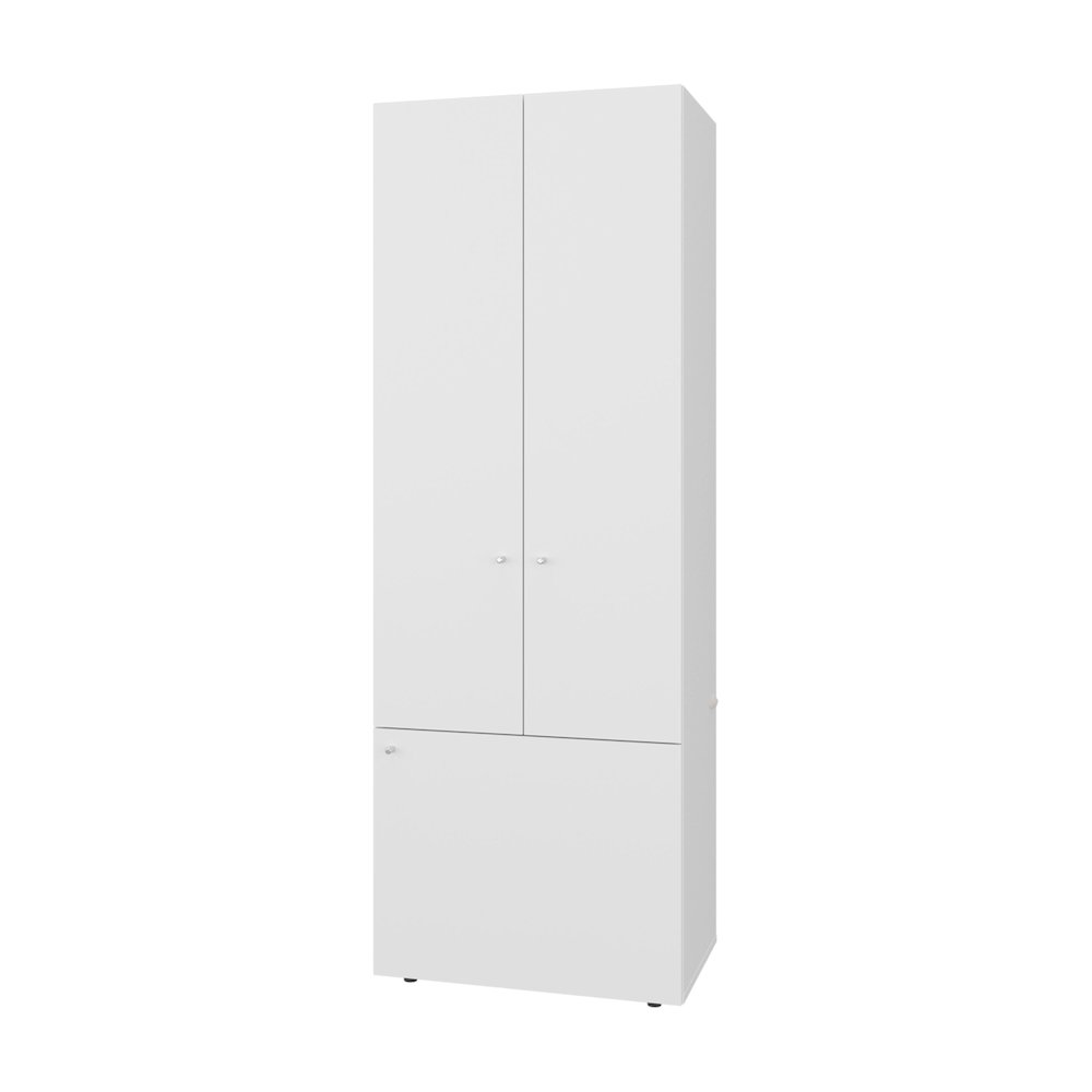 3-Door Tall Wardrobe Cabinet with 4 Shelves–Freestanding Storage Armoire, White. Picture 1