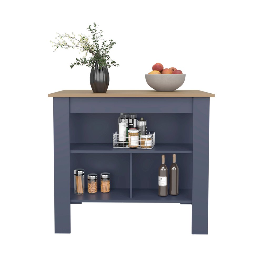 Kitchen Island, Modern Design with Open Shelves, Kronos Ash and Kronos Blue. Picture 5