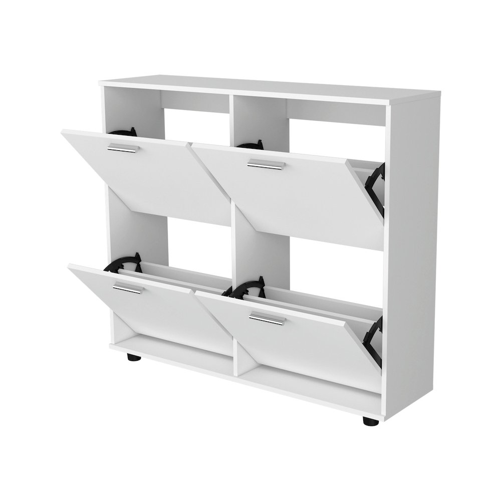 Tilt-Out Shoe Storage Cabinet with Multiple Compartments and Modern Desig, White. Picture 6