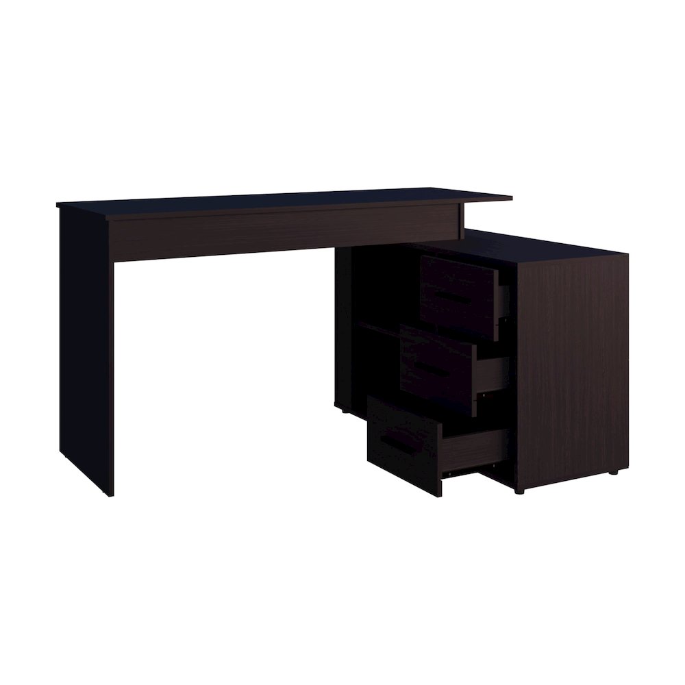 Cornville L-Shaped Desk with 3 Drawers and Storage Space,Wenge. Picture 1