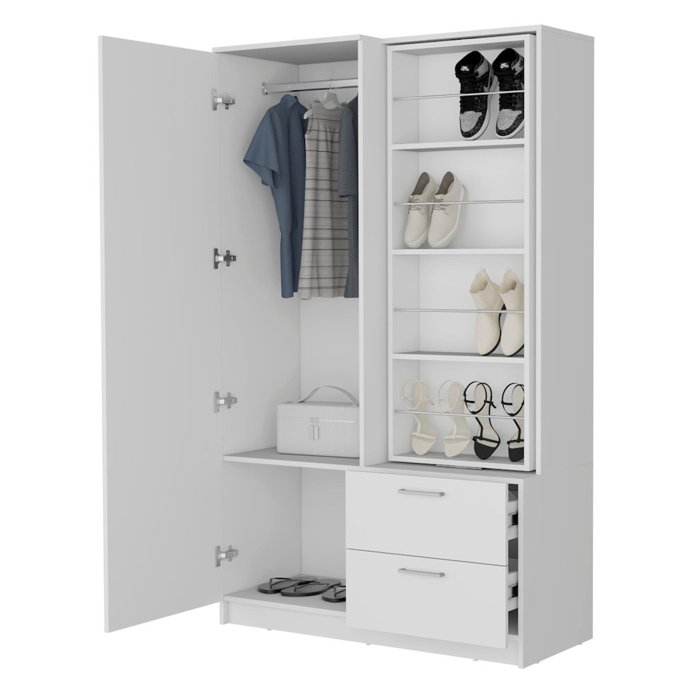 Thatcher Armoire- wardrobe, shoe storage and 2 - drawer, White. Picture 2
